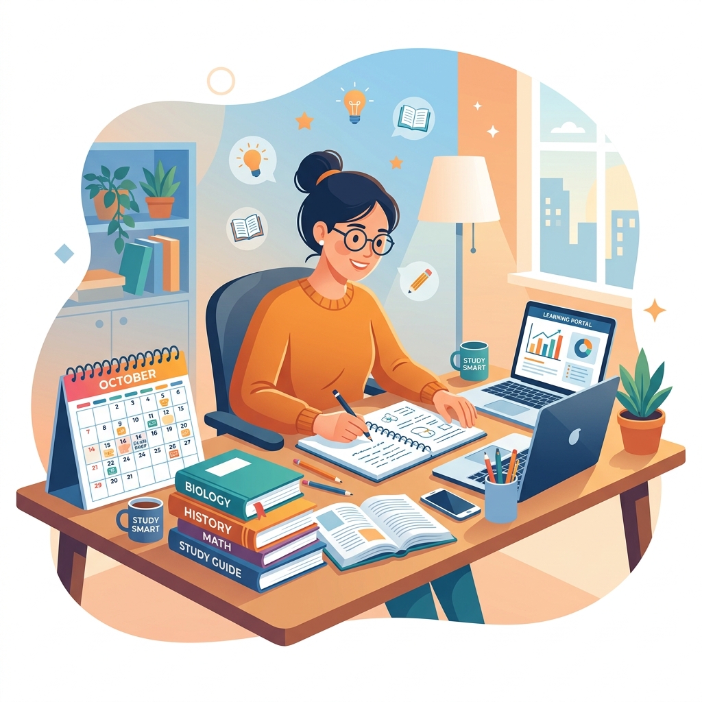 Alumno de ESO concentrado organizando sus tareas de repaso a domicilio